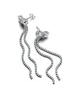 Pandora Sterling Silver Pave Bow Drop Earrings