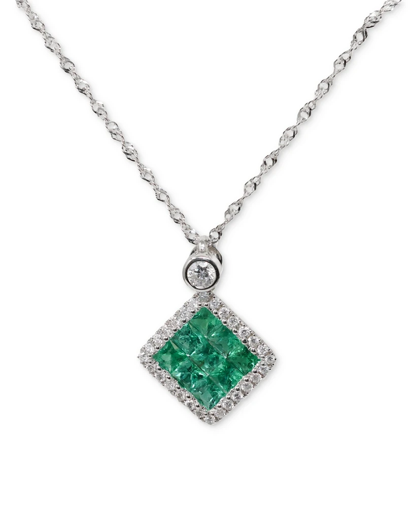 Macy's Princess Cut Emerald (1/2 ct. t.w.) & Diamond (1/8 Pendant Necklace 14k White Gold or Yellow Gold, 16" + 2" extender
