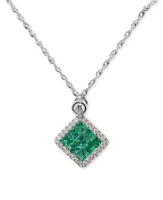 Macy's Princess Cut Emerald (1/2 ct. t.w.) & Diamond (1/8 Pendant Necklace 14k White Gold or Yellow Gold, 16" + 2" extender