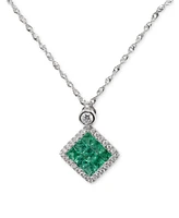 Macy's Princess Cut Emerald (1/2 ct. t.w.) & Diamond (1/8 Pendant Necklace 14k White Gold or Yellow Gold, 16" + 2" extender