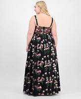 City Studios Trendy Plus Embroidered Tulle Sleeveless Gown, Created for Macy's