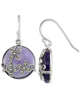 Macy's Marcasite (1/5 ct. t.w.) & Purple Glass Stone Drop Earrings in Sterling Silver