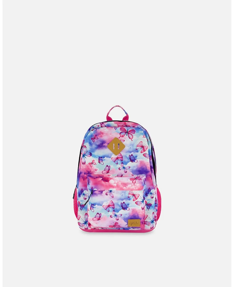 Deux par Deux Girl Backpack Butterflies On Multicolored And Vibrant Pink Background - Child