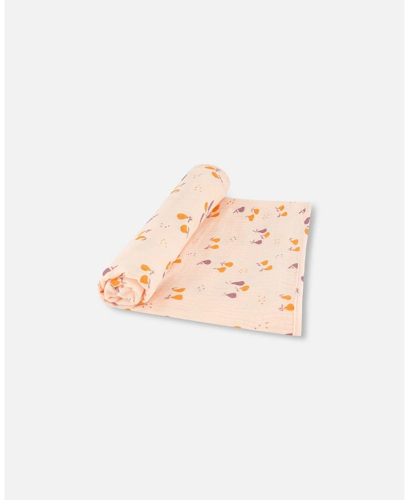 Deux par Deux Baby Girl Printed Muslin Blanket Peach With Pears - Infant|Toddler