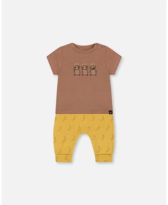 Deux par Baby Boys Printed Organic Cotton Top And Pant Set Yellow Bananas Brown