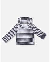 Deux par Baby Boys Reversible Organic Cotton Hooded Jacket Navy Striped Blue