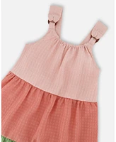 Deux par Girl Tiered Color Block Peasant Dress Peach Pink And Green - Toddler|Child