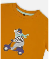 Deux par Baby Boys Organic Cotton Tee Vibrant Orange And Blue Vespa