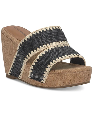 Lucky Brand Women's Vickta Platform Whipstitch Cork Slide Wedge Sandals