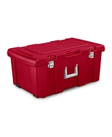 Sterilite Wheeled Footlocker, Plastic Utility Lockable Storage Container, Red