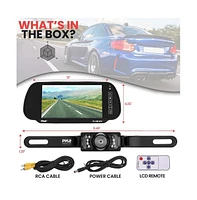 Pyle Car Camera & Rearview Mirror Display Kit, 7'' Lcd, Night Vision, Waterproof