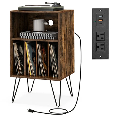 Gouun Record Player Stand with Charging Station for Living Room Bedroom