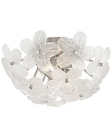 Possini Euro Design Filoli 16" Modern Semi Flush-Mount Ceiling Light Fixture Kitchen Foyer Hallway Flower Unique Silver Brushed Nickel Finish Glass Me