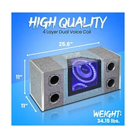 Pyle Dual Subwoofer Box System, 8'' Vented Enclosure, 800W Max, Led Lights
