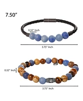 Lucky Brand Sodalite, Picture Jasper, Tiger's Eye Stretch Bead & Magnetic Cord Bracelet Set - 2 Piece