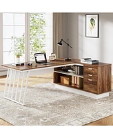 Tribesigns 71-Inch Executive Desk, L-Shaped Desk with Cabinet, Large Office Desk with Drawers and Storage Shelves, Writing Table Computer Desk for Hom