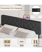 gaomon Upholstered Platform Bed Frame with Usb Ports - Adjustable Headboard, Strong Frame