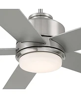 Casa Vieja 52" Grand Palm Modern Indoor Outdoor Ceiling Fan 5 Blade Led Light Remote Control Brushed Nickel Finish Silver Wood Blades Bedroom Patio Li