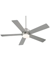 Casa Vieja 52" Grand Palm Modern Indoor Outdoor Ceiling Fan 5 Blade Led Light Remote Control Brushed Nickel Finish Silver Wood Blades Bedroom Patio Li