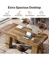 Tribesigns Bar Table, 63-Inch Bar Height Pub Table, Counter Height Table with Metal Footrest, Rectangular High Top Dining Counter Tables with Wood Ped