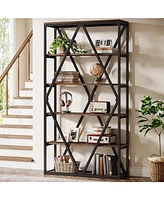 Tribesigns 71-inch Tall Bookshelf, 6 Tier Industrial Large Bookcase, Freestanding Open Book Shelf Display Shelf with Metal Frame, Wood Bookshelves Sto