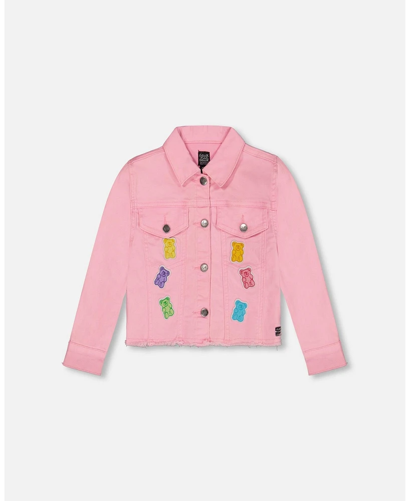 Deux par Girls Jean Jacket With Embroidery Pink And Multicolored Gummies