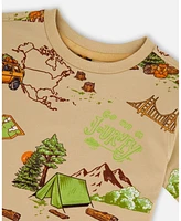 Deux par Toddler Boys Printed Organic Cotton Tee Camping Beige - Toddler|Child