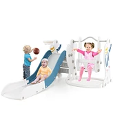 Kuyotq 4-in-1 Kids Slide and Swing Set with Basketball Hoop