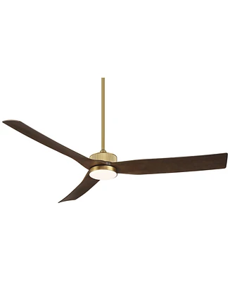 60" Montage Modern Indoor Outdoor Ceiling Fan 3 Blade Led Light Remote Control Soft Brass Finish Brown Walnut Finish Blades Bedroom Patio Living Room