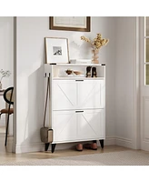 gaomon Shoe Cabinet with 2 Flip Drawers, Front Door Shoe Rack with Metal Legs and Adjustable Shelf, Shoe Rack for Front Door Entrance, Entryway, White