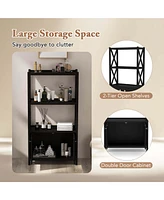 Costway Bathroom Storage Cabinet with Open Shelves & Double Doors Modern Organizer
