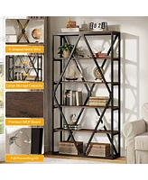 Tribesigns 71-inch Tall Bookshelf Set of 2, 6 Tier Industrial Large Bookcase, Freestanding Open Book Shelf Display Shelf, Wood Bookshelves Storage She
