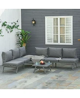 Outsunny 3-Piece Patio Couch Furniture Set with 2 Convertible Sofas,