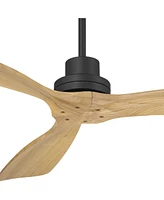 Casa Vieja 52" Delta Modern Country Indoor Outdoor Ceiling Fan 3 Blade Remote Control Matte Black Finish Wood Blades Bedroom Patio Living Room Kitchen