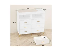 gaomon Dresser for Bedroom with 6 Drawers, Baby Changing Table Dresser with Changing Pad, Led Lights & Charging Station