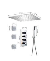 Boyel Living Chrome Luxury Thermostatic Shower System with Handheld Ceiling Mount Rain Dual Heads 3 Body Jets