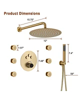 Boyel Living Luxury Shower System with Body Jets Balancing Valve Handheld Brass Rain Head, Brushed Nickel