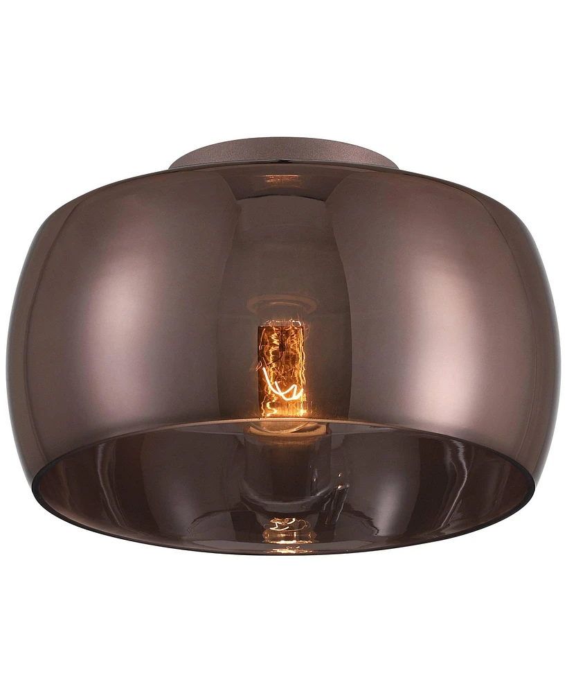 Possini Euro Design Janna 11" Modern Flush-Mount Ceiling Light Fixture Kitchen Foyer Hallway Round Brown Espresso Glass Bedroom Bathroom Entryway Livi