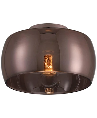 Possini Euro Design Janna 11" Modern Flush-Mount Ceiling Light Fixture Kitchen Foyer Hallway Round Brown Espresso Glass Bedroom Bathroom Entryway Livi