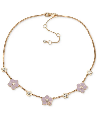Karl Lagerfeld Paris Gold-Tone Crystal & Color Flower Statement Necklace, 16" + 3" extender