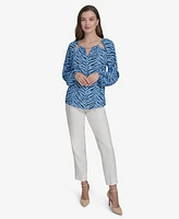 Halston Women's Printed Chain Cut-Out Blouse