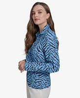 Halston Women's Printed Faux-Wrap Collared Blouse