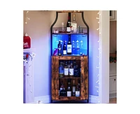 gaomon Corner Bar Cabinet with Led Lights, Industrial Liquor Cabinet with Adjustable Shelf, 5-Tier Industrial Wine Cabinet with Glass Holder