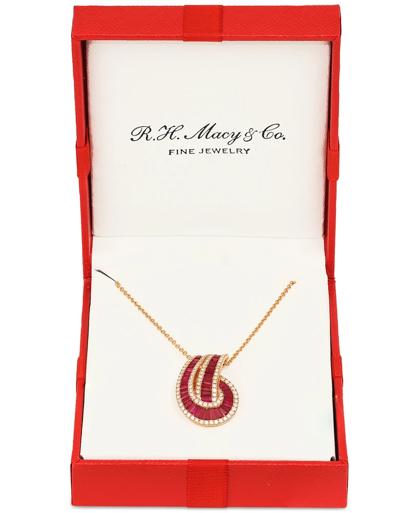 Effy Ruby (2-1/3 ct. t.w.) & Diamond (3/8 ct. t.w.) Swirl 18" Pendant Necklace in 14k Rose Gold