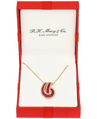 Effy Ruby (2-1/3 ct. t.w.) & Diamond (3/8 ct. t.w.) Swirl 18" Pendant Necklace in 14k Rose Gold