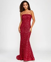 B Darlin Juniors' Red-Sequin Foldover Floor-Sweeping Gown