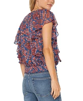 Liverpool Los Angeles Petite Ruffled Tie-Hem Top