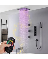 Matte Black 4-Way Shower System with Led and Music Player Shower Faucet Set with Handheld Shower and Side Body Jets