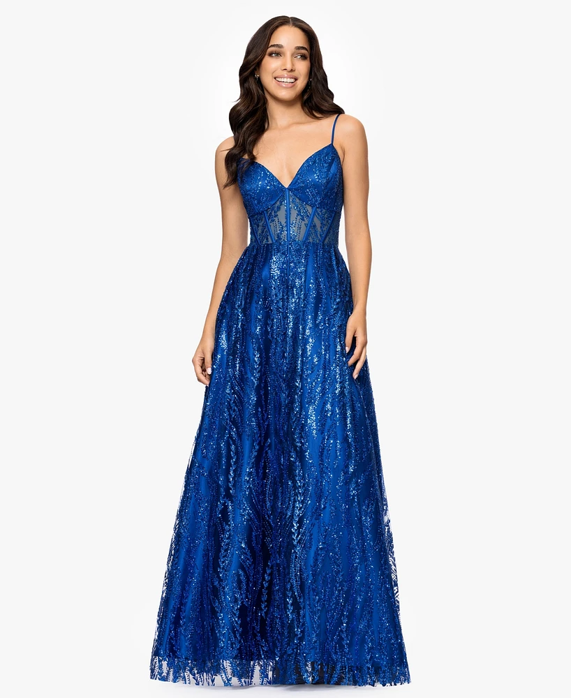 Blondie Nites Juniors' Sequin Illusion Ball Gown