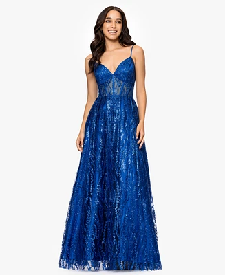 Blondie Nites Juniors' Sequin Illusion Ball Gown